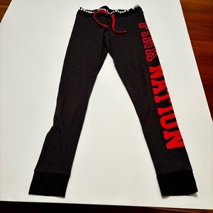 PINK Victoria’s Secret Yoga Leggings Black Red Logo Drawstring Small